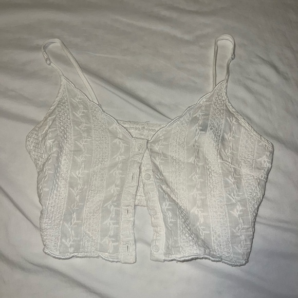 White v neck button up cropped tank with adjustable straps from Brandy Melville - Picture 1 of 4